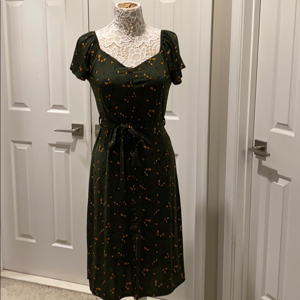 Monteau Green Floral Button Dress